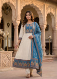 Soft Beige Linen Anarkali Kurta Set with Dupatta Geetha Creation