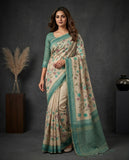 Floral Semi Tussar Saree with Woven Border & Unstitched Blouse Piece Geetha Creation