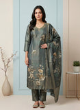 Forest Teal Pure Tissue Kurti Set with Hand-Embroidered Neckline Geetha Creation