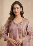 Inaya Slate Blue Soft Tissue Leaf Print Kurta Set Geetha Creation
