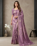 Lavender Semi Tussar Saree with Striped Design & Tassel Border Geetha Creation