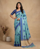 Sky Blue Semi Tussar Saree with Woven Circular Motifs and Contrast Border Geetha Creation