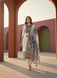 Women Ivory & Blue Floral Pure Viscose Elegant Kurta Set
