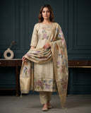 Natural Linen Beige Pure Tissue Kurti Set Geetha Creation
