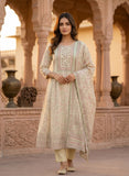 Light Pastel Linen Anarkali Kurta Set with Dupatta Geetha Creation