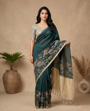 Teal Green Semi Tussar Saree with Woven Floral Border & Tassel Pallu Geetha Creation