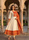 Ivory Linen Flared Anarkali Kurta Set Geetha Creation