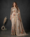 Beige Floral Semi Tussar Saree with Tassel Border and Blouse Piece Geetha Creation