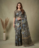Semi Tussar Woven Saree with Ethnic Border & Unstitched Blouse Piece Geetha Creation