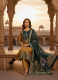 Women Mustard & Teal Green Pure Viscose Hand-Embroidered Kurta Set