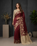 Maroon Floral Semi Tussar Saree with Woven Border & Tassel Detail Geetha Creation