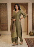 Zoya Olive Soft Tissue Hand-Embroidered Kurta Set Geetha Creation