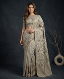 Beige Semi Tussar Saree with Woven Border and Matching Blouse Piece Geetha Creation