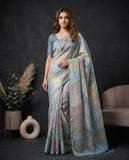 Pastel Blue & Lavender Semi Tussar Saree with Blouse Piece and Tassel Border Geetha Creation