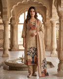 Beige Cotton Kurta Pant Dupatta Set with Folk Art Motifs & 3/4th Sleeves Geetha Creation