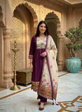 Vanya Wine Viscose Silk Hand-Block Print Kurta Set Geetha Creation