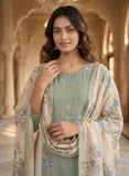 Mint Green Cotton Ready to Wear Kurta Set with Floral Dupatta Geetha Creation