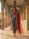 Women Slate Grey & Maroon Royal Heritage Pure Viscose Hand-Embroidered Kurta Set