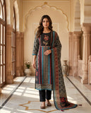 Teal & Black Floral Stripe Cotton Kurta Set with Dupatta Geetha Creation