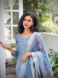 Glittering Blue Soft Tussar Tissue Ready To Wear Kurti Set