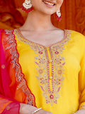 Vibrant Yellow with Red Ready to Wear Silk Kurti Set Geetha Creation