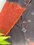 Classic Dark Plum Orange Shibori Cotton Silk Saree Geetha Creation