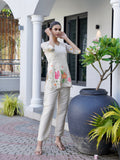 Gracious Glow in Beige Hand Painted Co-ord set Geetha Creation