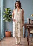 Beige Linen Ready to Wear Kurta Set with Dupatta Geetha Creation