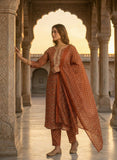 Rust Gold Printed Cotton Kurta Set with Dupatta Geetha Creation