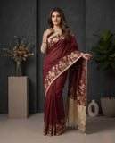 Maroon Floral Semi Tussar Saree with Woven Border & Tassel Detail Geetha Creation