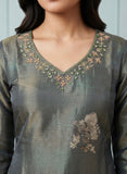Forest Teal Pure Tissue Kurti Set with Hand-Embroidered Neckline Geetha Creation