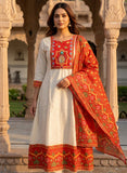 Ivory Linen Flared Anarkali Kurta Set Geetha Creation