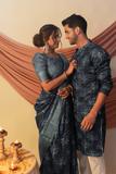 Metallic Blue Floral Bliss Tussar Couple Outfits