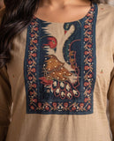 Beige Cotton Kurta Set with Floral & Peacock Motif Dupatta Geetha Creation
