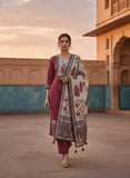Women Maroon Heritage Print Pure Viscose Kurta Set