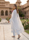 Sky Tint Cotton Kurta Set with Refined Lace Detailing Geetha Creation