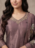 Deep Plum PureTissue Kurti Set with Hand-Embroidered Neckline Geetha Creation