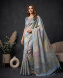 Pastel Blue & Lavender Semi Tussar Saree with Blouse Piece and Tassel Border Geetha Creation