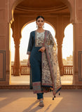 Women Teal Blue Pure Viscose Kurta Set with Handcrafted Yoke & Printed Dupatta