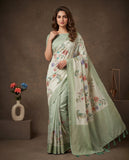 Floral Embroidered Tissue Saree with Tassel Border & Unstitched Blouse Piece Geetha Creation