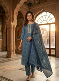 Rust Gold Printed Cotton Kurta Set with Dupatta Geetha Creation