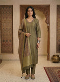 Zoya Olive Soft Tissue Hand-Embroidered Kurta Set Geetha Creation