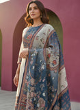 Women Ivory & Blue Floral Pure Viscose Elegant Kurta Set