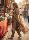 Mocha Brown Pure Viscose Hand-Embroidered Kurta Set