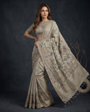 Beige Semi Tussar Saree with Woven Border and Matching Blouse Piece Geetha Creation