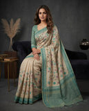 Floral Semi Tussar Saree with Woven Border & Unstitched Blouse Piece Geetha Creation
