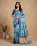 Sky Blue Semi Tussar Saree with Woven Circular Motifs and Contrast Border Geetha Creation