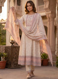 Blush Beige Linen Anarkali Kurta Set with Dupatta Geetha Creation