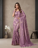 Lavender Semi Tussar Saree with Striped Design & Tassel Border Geetha Creation