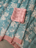 Teal Snow Organza Pure Hand work Saree Geetha Creation